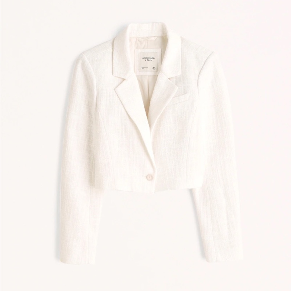 Abercrombie White cropped tweed blazer